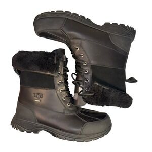 UGG Butte Black Waterproof Leather Sheepskin Winter Snow Boots Size US 11 Men
